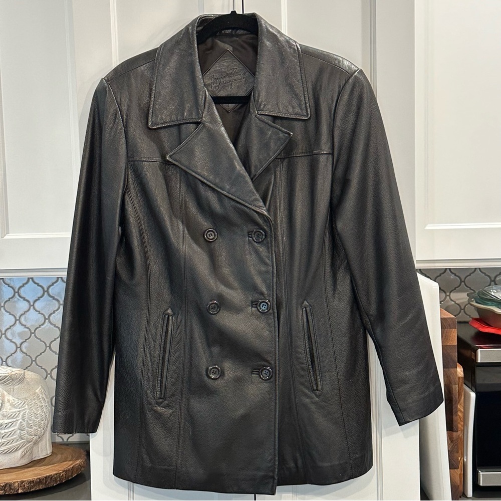 Jacqueline Ferrar Vintage Womens Black Leather Jacket Coat Size L 90’s Y2K